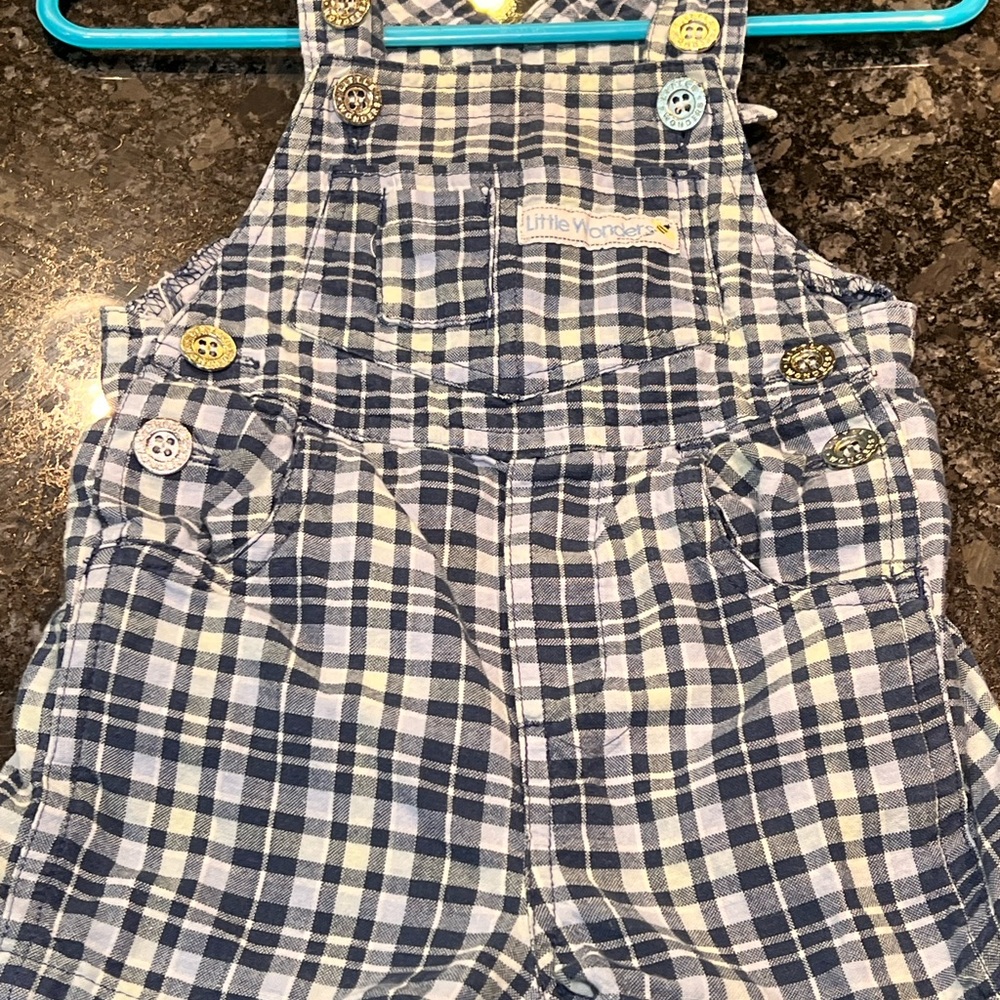 Vintage Little Wonders Navy and White Checkered Overalls